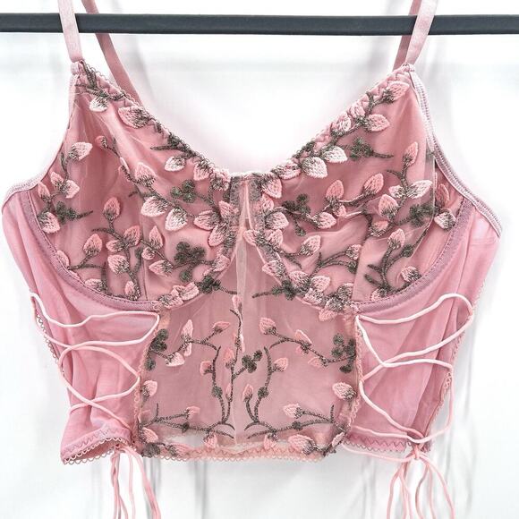 Floral Y2K Fairy Pink Mesh Corset Bustier EDC Womens Size Large - Picture 3 of 7